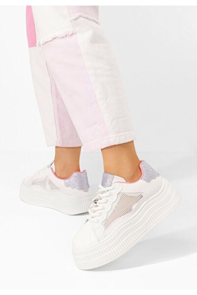 B T Shoes Particia V3 бели маратонки на платформа