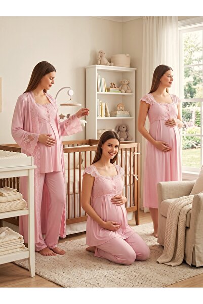 Lohusa Homewear طقم بيجامة نوم طويل من القطن بنسبة 100% بتصميم جديد باللون ال...