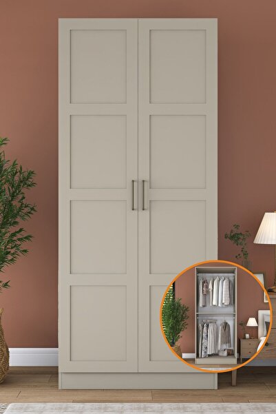 Rani Mobilya Rani BA273 Membran Kapaklı Gardırop 2 Kapaklı Raflı 2 Askılı Elb...