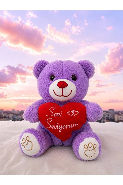 MASSALTOYS sevgiliye hediyelik kırmızı kalpli ''seni seviyorum'' peluş mor ay...