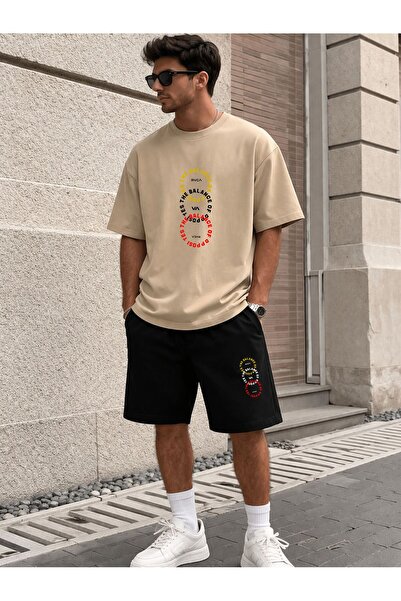x-compass life Unisex Oversize T-Shirt Shorts Set Printed Summer Casual Sport...