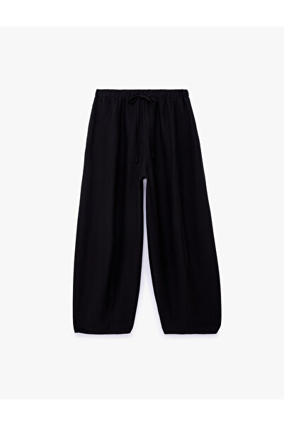 Koton Viscose Fabric Waist-Tie Loose Fit Pocketed Balloon Trousers