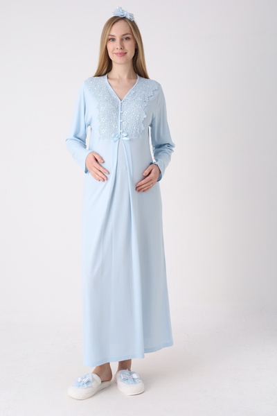 ERDENİZ TEKSTİL Lace Detailed, Buttoned Front Maternity Nightgown for Easy Br...