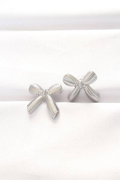 ARMÜZ Brass Silver Color Bow Earrings