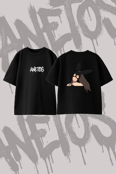 Anetos Ariana Grande_7 Design Printed Oversize Crew Neck T-Shirt Black