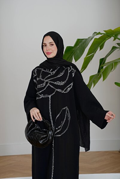 Moda Neval Kadın Nakış İşlemeli Yarasa Kol Keten Elbise