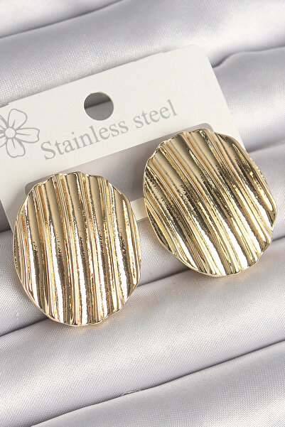 ARMÜZ Brass Gold Color Embroidered Circle Plate Model Women's Earrings