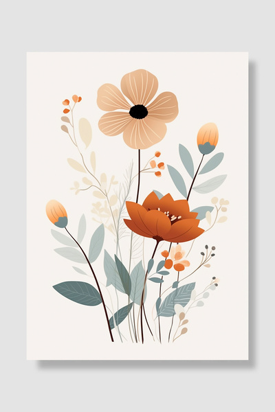 Luna Marissa Poster cu flori Bej Fonda Alb Portocaliu Flori cu muguri Decor d...