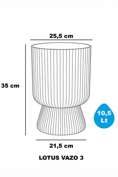 TEMMUZ HOME 1 Adet 10.5 Litre Büyük Boy Çizgili Ayaklı Saksı - Lotus 3 No (Deliksiz Bir Saksıdır)