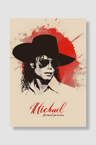 Luna Marissa Michael Jackson Poster Red Watercolor Fonda with Hat Stencil Cel...