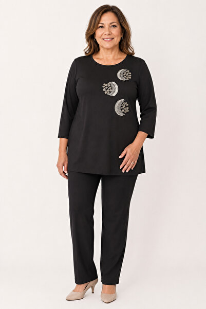 bihan store Women's Crew Neck Blouse with Bead and Embroidery Detail Y26-608-...