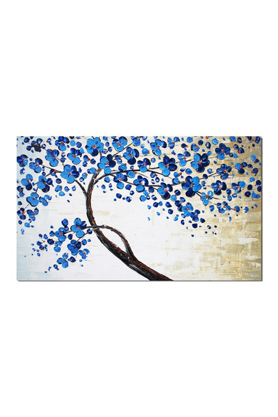 artnova Hand-painted painting, Tree of life with blue flowers, 100x60cm oil o...