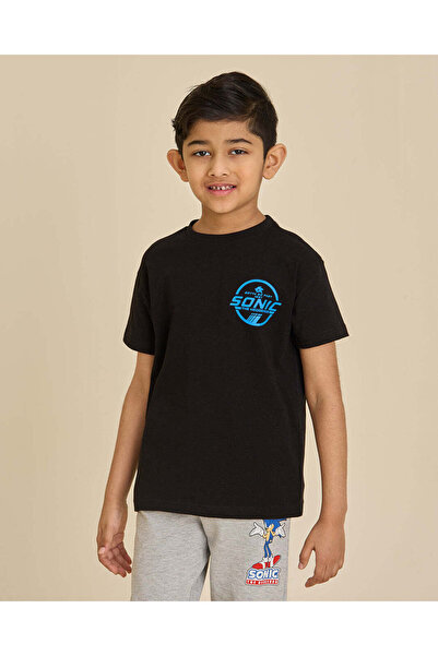 REDTAG Boy Black Printed T-Shirt