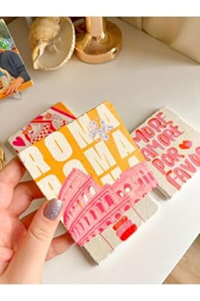 Yıldızan Nexoratech Modern Art Designed Coasters Roman, Pink and Orange Colos...