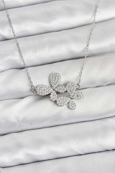 ARMÜZ 316L Steel Chain Silver Color Zircon Stone Butterfly Model Women's Neck...