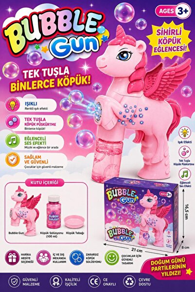 ÖZ KIRTASİYE Unicorn Model Işıklı Köpük Baloncuk Tabancası Pilli Karışık Renk...