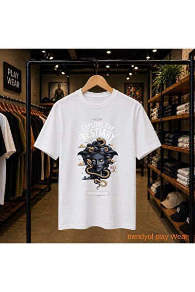 playwear Explore Printed 100% Cotton Oversize Loose Regular Fit Crew Neck T-S...