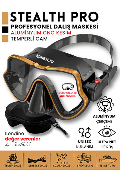MOLYS STEALTH PRO ALÜMİNYUM DALIŞ MASKESİ + ANTI FOG (BUĞU ÖNLEYİCİ FİLM) + E...