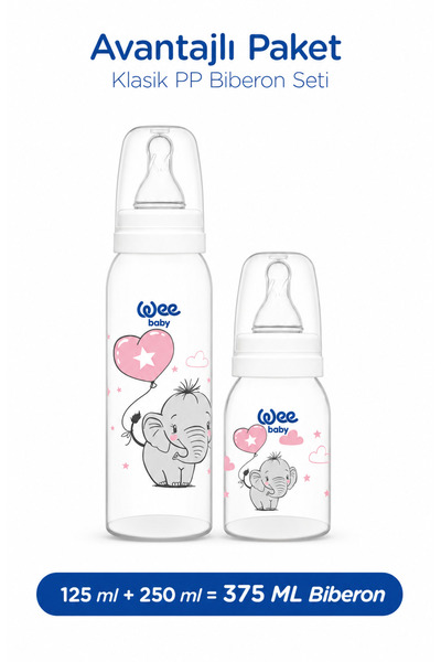 Wee Baby Klasik PP Biberon Seti 125 ml + 250 ml Beyaz 0-6 Ay