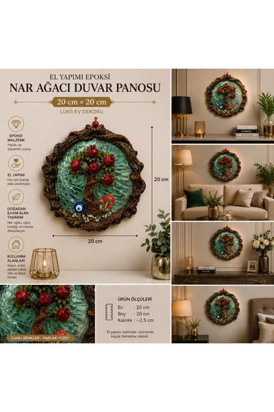 Efe Yapımı Epoksi Nar Ağacı Duvar Panosu – Dekoratif Duvar Süsü | Lüks Ev Dek...