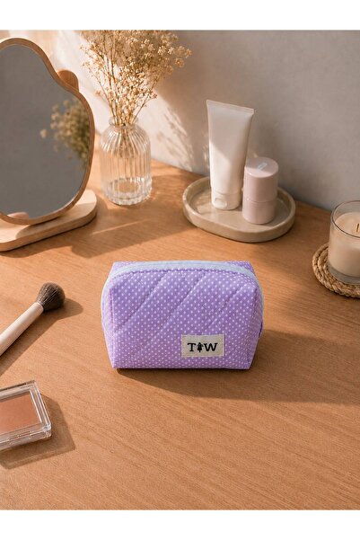 TALL WAY Lilac Polka Dot Lipstick/Pad Bag-Makeup Bag- Mini Size