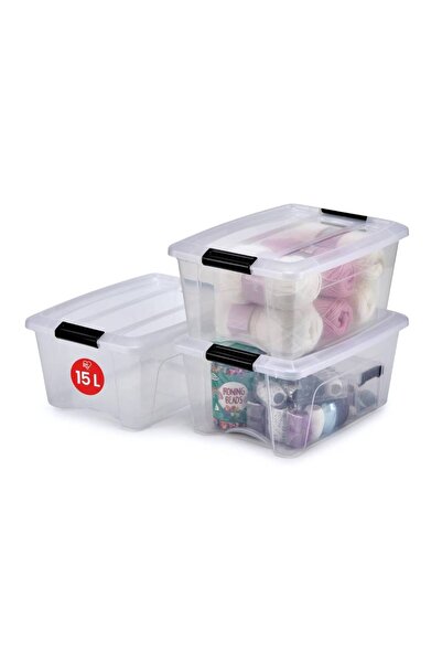 ASTERA Click-Lock Transparent Plastic Storage Box, Set of 3, 15 Liters