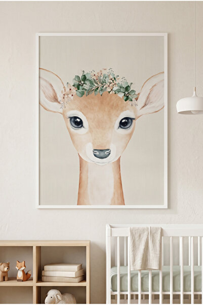Jasmine Art Boho Deer Kids Wall Art | Portrait Framed Canvas Print | Luxury M...