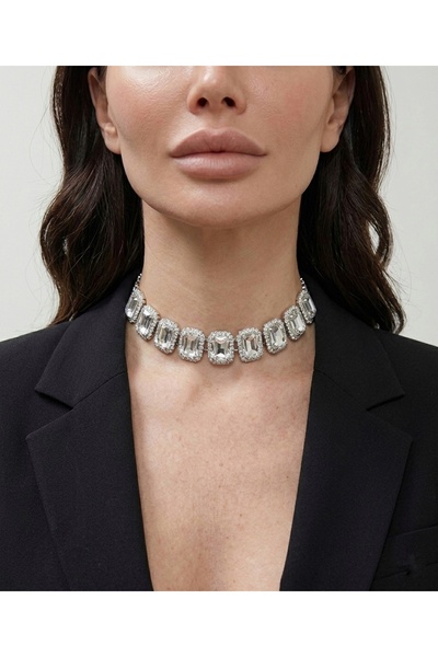 Tenty Baget Kesim Kristal Taşlı Choker Kolye