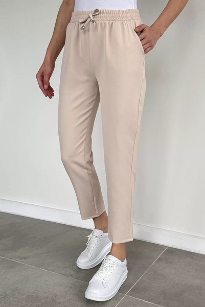 Aryena Stone Women's Elastic Waist Fabric Trousers
