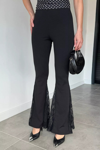 Aryena Black Women's Lace Lycra Flared Trousers