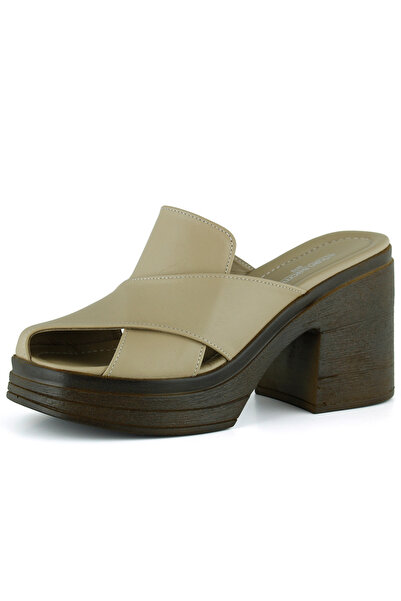 Erkan Saçmacı Gwen Mink Genuine Calfskin Asymmetrical Toe Cross-Strapped Thic...