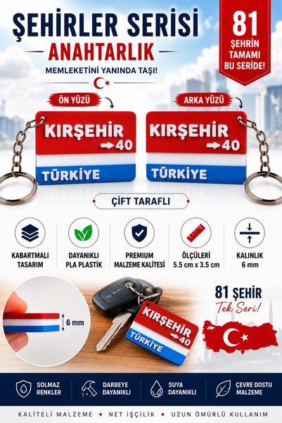 OTOSHOPTR Kirşehi̇r 40 Keychains - Cities Series Province Country Keychain