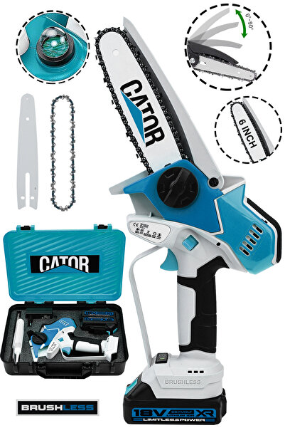 CATOR 18V Metal Dişli Çift Batarya Kömürsüz Motor Şarjlı Dal Kesme Budama Tes...