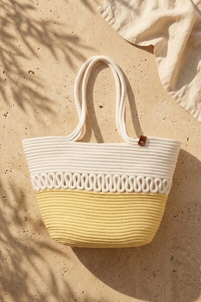 I Love Shoes Solmira Yellow and White Women's Beach Bag