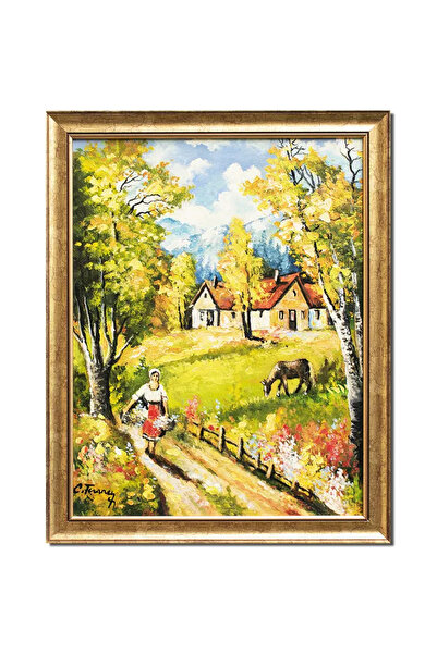 artnova Tablou tarancuta cu flori pictat manual inramat, Oaza de liniste, 55x...