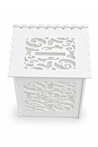 LUCIDIUSDECOR Cutie de dar albă din lemn, cu model floral traforat - 25×26×30cm