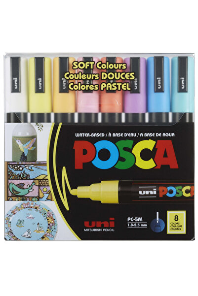 UNİ-BALL Posca 1.8-2.5 Water Based Poster Marker Sotf Color 8 Li Pc-5M/8C