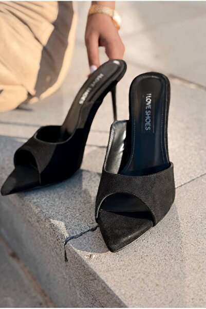 I Love Shoes Tenvor Black Suede Women's Heeled Slippers