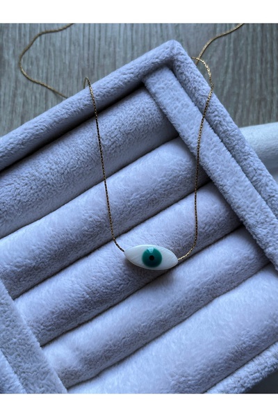 Pel Design Eye Detailed Sede Stone Evil Eye Beaded Steel Necklace Handmade
