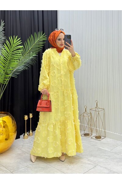 YAĞMUR MODA GİYİM Püskül Elbise Sarı