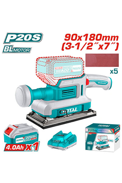 TOTAL حفافة بطارية 20V 90x180MM بطارية واحدة و شاحن مستطيلة TFSLI20311 توتال