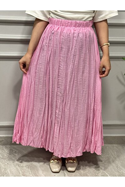 BLUEPERYY 5004 Elastic Waist Crinkled Skirt Pink