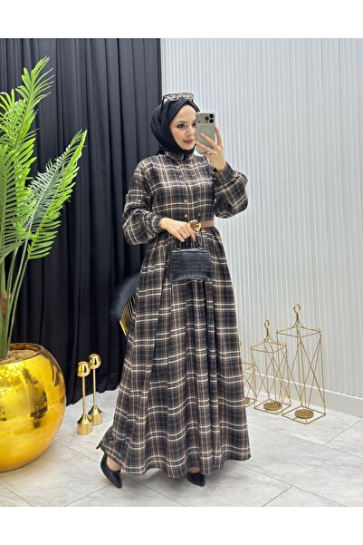 YAĞMUR MODA GİYİM Dünya Elbise Kahverengi