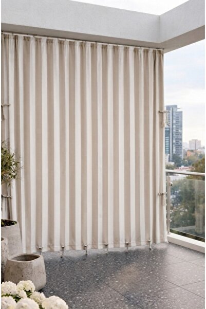 CG HOME CREM BEIGE - Perdea pentru balcon cu opțiune Enxboy, cu șireturi, IMP...