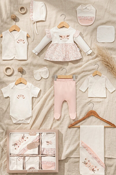 DYZSTAR Aria Rose 10-Piece Baby Girl Hospital Discharge Set - Cotton, Embroid...