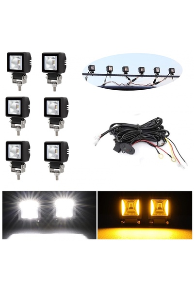 Flexzon Σετ 6 προβολέων LED με καλωδίωση, Λευκό Flood + Πορτοκαλί φως DRL 12V...