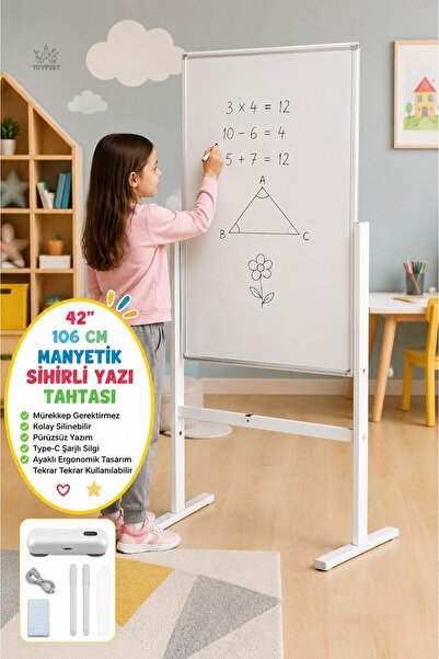 TOYFEST Manyetik Sihirli Yazı Tahtası Ayaklı Silinebilir Yazı Çizim Panosu Ty...