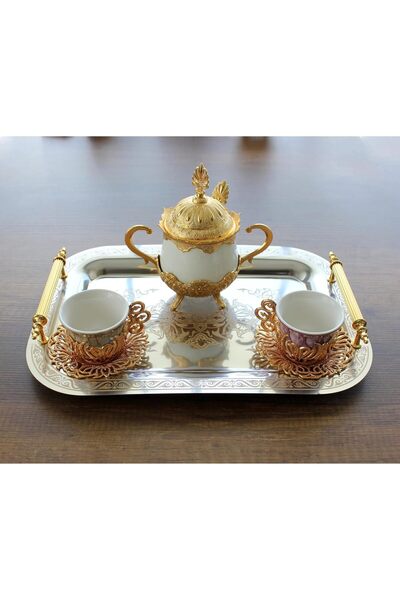 DEVMEER Stainless Steel Luxury Model Gold Pattern Tea and Coffee Tray 34.5 X ...