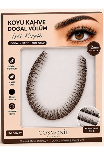 Genel Markalar Koyu Kahve Doğal Völüm İpli Kirpik tek boy 12mm pratik ipek ki...