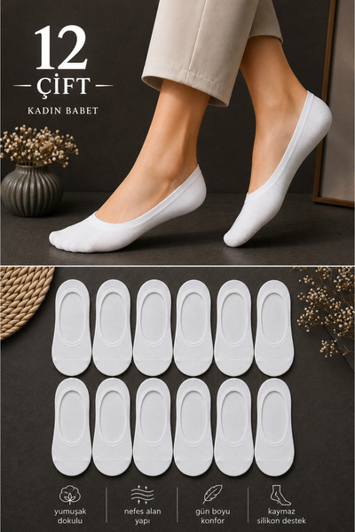ck socks 12 Pairs of White Women's Ballerina Socks |   Cotton, Breathable, An...